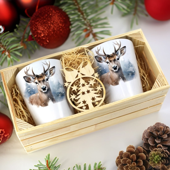 PREZENT ŚWIĄTECZNY ZESTAW KUBKÓW LATTE W SKRZYNCE KUBKI MIKOŁAJ NA ŚWIĘTA