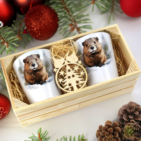 PREZENT ŚWIĄTECZNY ZESTAW KUBKÓW LATTE W SKRZYNCE KUBKI MIKOŁAJ NA ŚWIĘTA