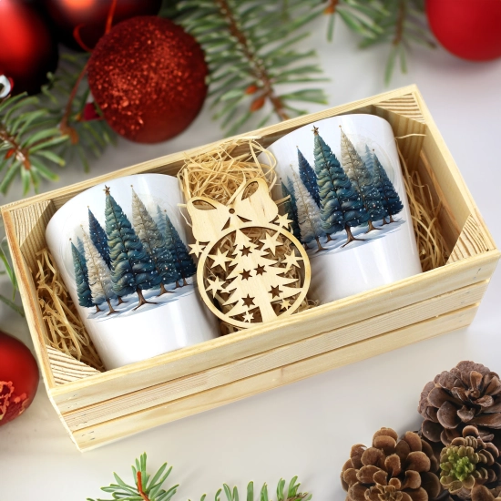 PREZENT ŚWIĄTECZNY ZESTAW KUBKÓW LATTE W SKRZYNCE KUBKI MIKOŁAJ NA ŚWIĘTA