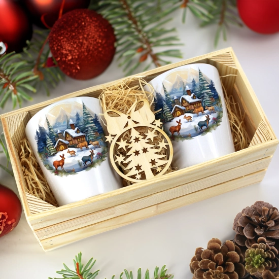 PREZENT ŚWIĄTECZNY ZESTAW KUBKÓW LATTE W SKRZYNCE KUBKI MIKOŁAJ NA ŚWIĘTA