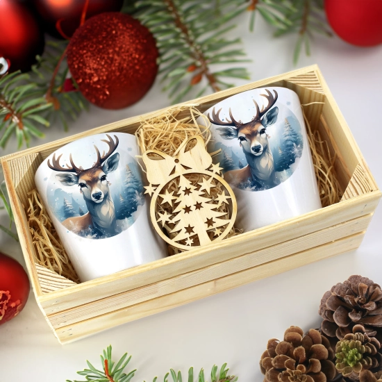 PREZENT ŚWIĄTECZNY ZESTAW KUBKÓW LATTE W SKRZYNCE KUBKI MIKOŁAJ NA ŚWIĘTA