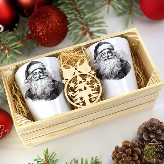 PREZENT ŚWIĄTECZNY ZESTAW KUBKÓW LATTE W SKRZYNCE KUBKI MIKOŁAJ NA ŚWIĘTA