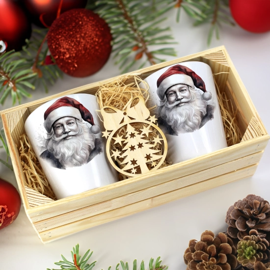 PREZENT ŚWIĄTECZNY ZESTAW KUBKÓW LATTE W SKRZYNCE KUBKI MIKOŁAJ NA ŚWIĘTA