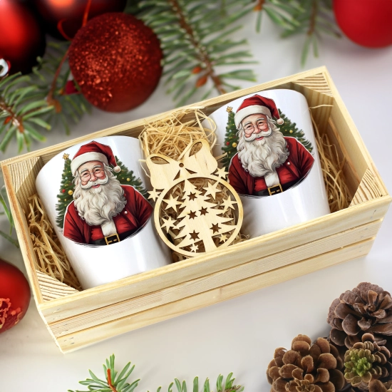 PREZENT ŚWIĄTECZNY ZESTAW KUBKÓW LATTE W SKRZYNCE KUBKI MIKOŁAJ NA ŚWIĘTA