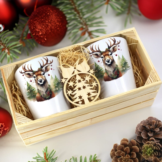 PREZENT ŚWIĄTECZNY ZESTAW KUBKÓW LATTE W SKRZYNCE KUBKI MIKOŁAJ NA ŚWIĘTA