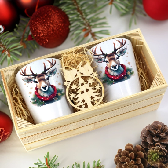 PREZENT ŚWIĄTECZNY ZESTAW KUBKÓW LATTE W SKRZYNCE KUBKI MIKOŁAJ NA ŚWIĘTA