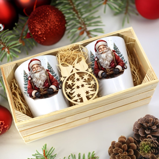 PREZENT ŚWIĄTECZNY ZESTAW KUBKÓW LATTE W SKRZYNCE KUBKI MIKOŁAJ NA ŚWIĘTA