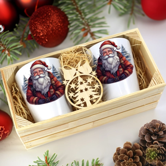 PREZENT ŚWIĄTECZNY ZESTAW KUBKÓW LATTE W SKRZYNCE KUBKI MIKOŁAJ NA ŚWIĘTA