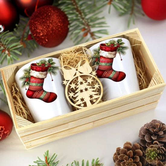 PREZENT ŚWIĄTECZNY ZESTAW KUBKÓW LATTE W SKRZYNCE KUBKI MIKOŁAJ NA ŚWIĘTA