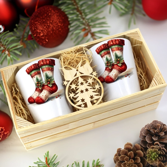 PREZENT ŚWIĄTECZNY ZESTAW KUBKÓW LATTE W SKRZYNCE KUBKI MIKOŁAJ NA ŚWIĘTA
