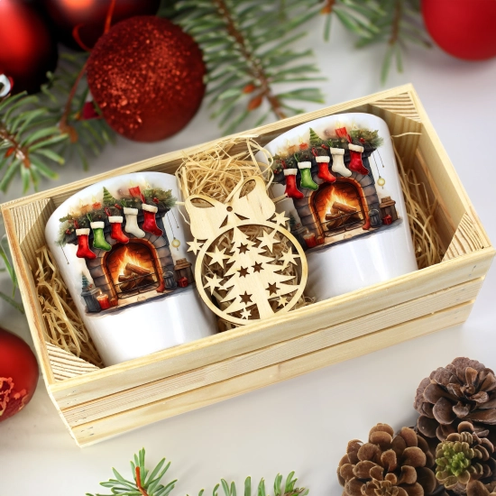 PREZENT ŚWIĄTECZNY ZESTAW KUBKÓW LATTE W SKRZYNCE KUBKI MIKOŁAJ NA ŚWIĘTA