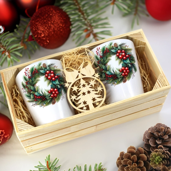 PREZENT ŚWIĄTECZNY ZESTAW KUBKÓW LATTE W SKRZYNCE KUBKI MIKOŁAJ NA ŚWIĘTA