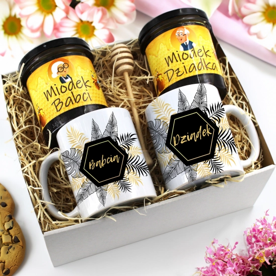 PREZENT ZESTAW NA DZIEŃ BABCI I DZIADKA KUBKI + MIÓD BABCIA DZIADEK KOMPLET
