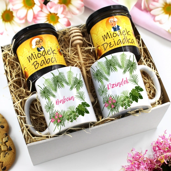 PREZENT ZESTAW NA DZIEŃ BABCI I DZIADKA KUBKI + MIÓD BABCIA DZIADEK KOMPLET