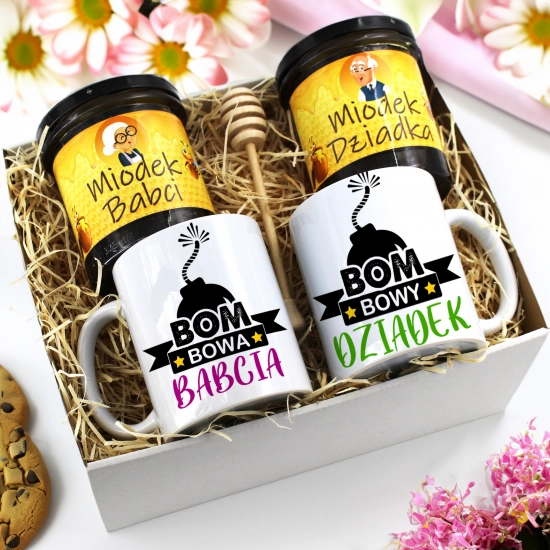 PREZENT ZESTAW NA DZIEŃ BABCI I DZIADKA KUBKI + MIÓD BABCIA DZIADEK KOMPLET
