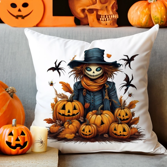 POSZEWKA DEKORACYJNA HALLOWEEN VELVET 40x40 WELUROWA STRACH NA WRÓBLE DYNIE NIETOPERZE