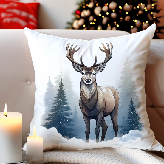 PODUSZKA DEKORACYJNA 40X40 ŚWIĄTECZNA PREZENT ZIMOWA OZDOBNA ŚWIĘTA RENIFER