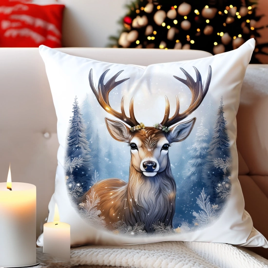 PODUSZKA DEKORACYJNA 40X40 ŚWIĄTECZNA PREZENT ZIMOWA OZDOBNA ŚWIĘTA RENIFER