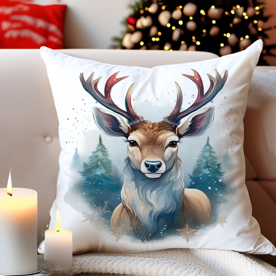 PODUSZKA DEKORACYJNA 40X40 ŚWIĄTECZNA PREZENT ZIMOWA OZDOBNA ŚWIĘTA RENIFER