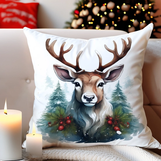PODUSZKA DEKORACYJNA 40X40 ŚWIĄTECZNA PREZENT ZIMOWA OZDOBNA ŚWIĘTA RENIFER