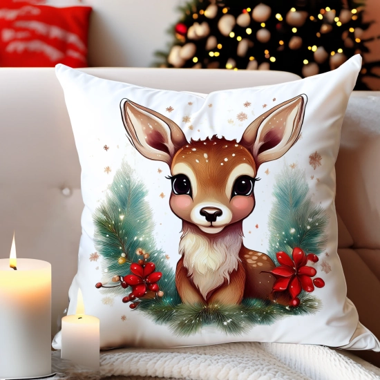 POSZEWKA DEKORACYJNA ŚWIĄTECZNA VELVET 40x40 WELUROWA ZIMOWA JELEŃ RENIFER