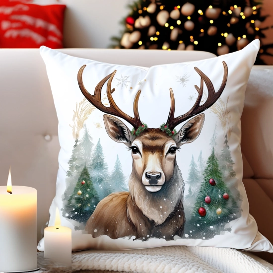 POSZEWKA DEKORACYJNA ŚWIĄTECZNA VELVET 40x40 WELUROWA ZIMOWA JELEŃ RENIFER