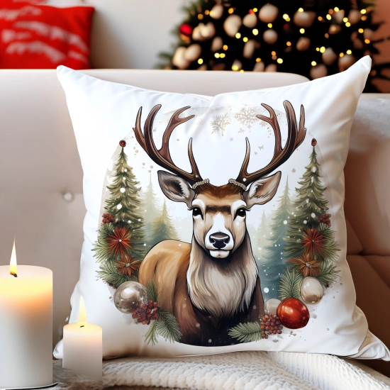 POSZEWKA DEKORACYJNA ŚWIĄTECZNA VELVET 40x40 WELUROWA ZIMOWA JELEŃ RENIFER