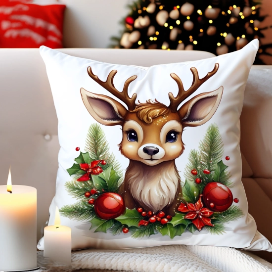 PODUSZKA DEKORACYJNA 40X40 ŚWIĄTECZNA PREZENT ZIMOWA OZDOBNA ŚWIĘTA RENIFER