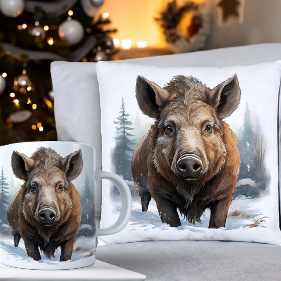 ŚWIĄTECZNY KOMPLET PODUSZKA 40x40 I KUBEK NA ŚWIĘTA MIKOŁAJ RENIFER PREZENT