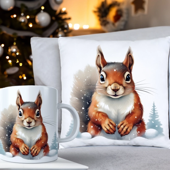 ŚWIĄTECZNY KOMPLET PODUSZKA 40x40 I KUBEK NA ŚWIĘTA MIKOŁAJ RENIFER PREZENT
