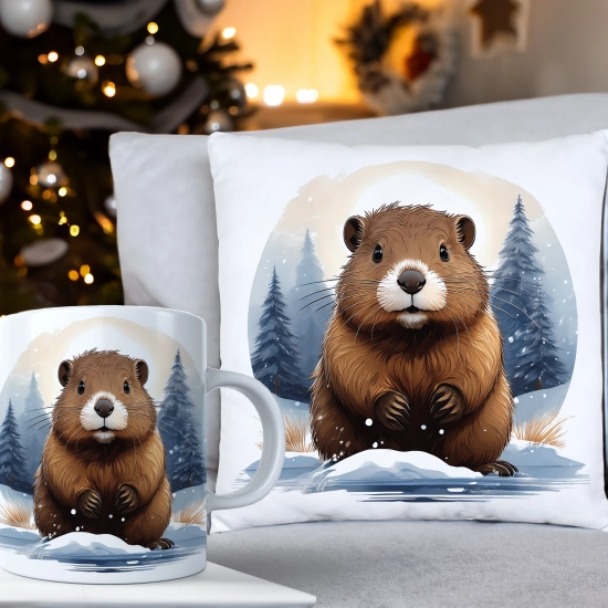 ŚWIĄTECZNY KOMPLET PODUSZKA 40x40 I KUBEK NA ŚWIĘTA MIKOŁAJ RENIFER PREZENT