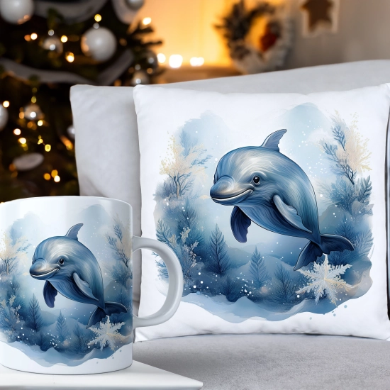 ŚWIĄTECZNY KOMPLET PODUSZKA 40x40 I KUBEK NA ŚWIĘTA MIKOŁAJ RENIFER PREZENT