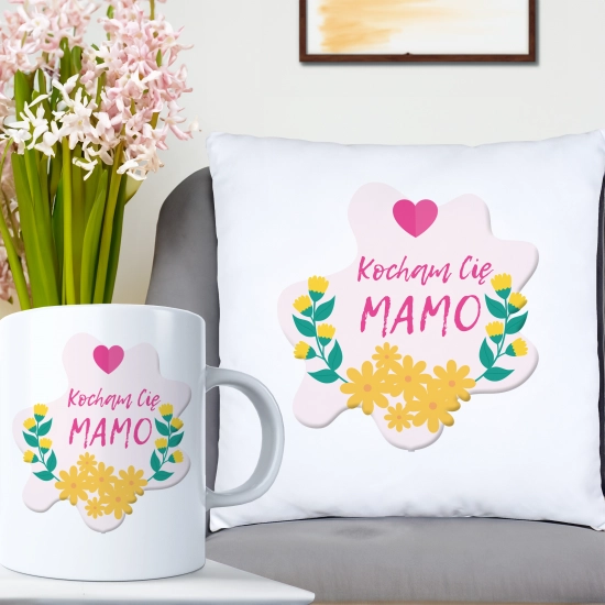 KOMPLET DLA MAMY PODUSZKA 40X40CM + KUBEK 330ml NA PREZENT DZIEŃ MATKI MAMA
