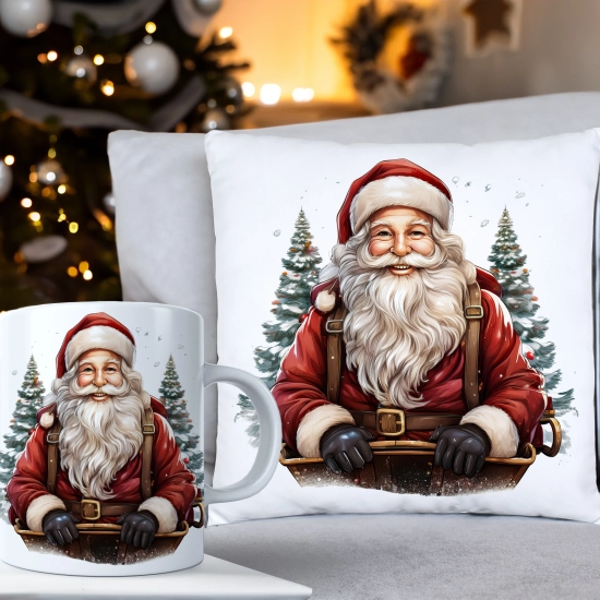 ŚWIĄTECZNY KOMPLET PODUSZKA 40x40 I KUBEK NA ŚWIĘTA MIKOŁAJ RENIFER PREZENT