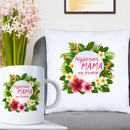KOMPLET DLA MAMY PODUSZKA 40X40CM + KUBEK 330ml NA PREZENT DZIEŃ MATKI MAMA