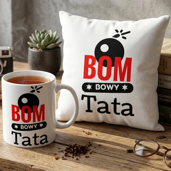 KOMPLET DLA TATY PODUSZKA 40X40CM + KUBEK 330ml NA PREZENT DZIEŃ OJCA TATA
