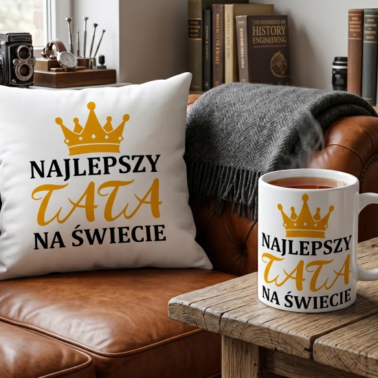 KOMPLET DLA TATY PODUSZKA 40X40CM + KUBEK 330ml NA PREZENT DZIEŃ OJCA TATA