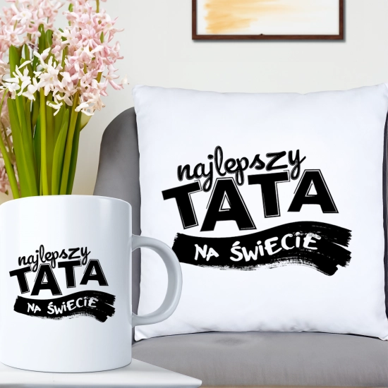 KOMPLET DLA TATY PODUSZKA 40X40CM + KUBEK 330ml NA PREZENT DZIEŃ OJCA TATA