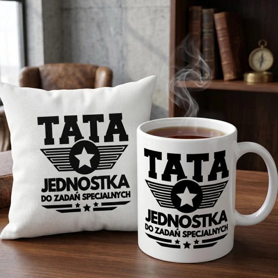KOMPLET DLA TATY PODUSZKA 40X40CM + KUBEK 330ml NA PREZENT DZIEŃ OJCA TATA