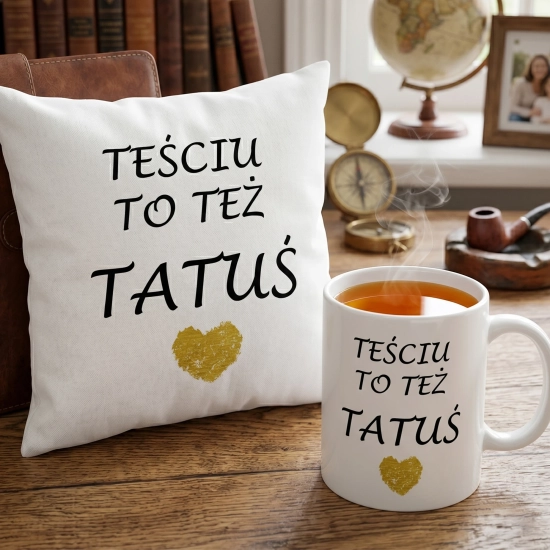 KOMPLET DLA TATY PODUSZKA 40X40CM + KUBEK 330ml NA PREZENT DZIEŃ OJCA TATA
