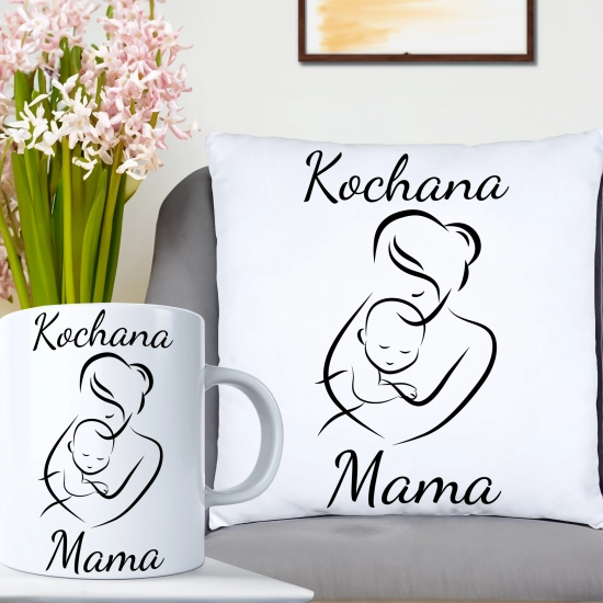 KOMPLET DLA MAMY PODUSZKA 40X40CM + KUBEK 330ml NA PREZENT DZIEŃ MATKI MAMA