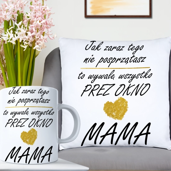 KOMPLET DLA MAMY PODUSZKA 40X40CM + KUBEK 330ml NA PREZENT DZIEŃ MATKI MAMA