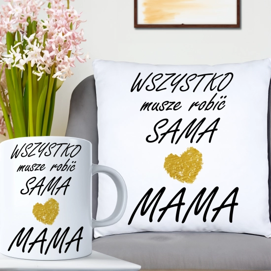 KOMPLET DLA MAMY PODUSZKA 40X40CM + KUBEK 330ml NA PREZENT DZIEŃ MATKI MAMA