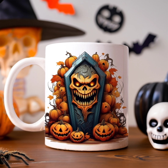 HALLOWEENOWY KUBEK 330ml NA HERBATĘ KAWĘ NA PREZENT TRUMNA DYNIE STRASZNE