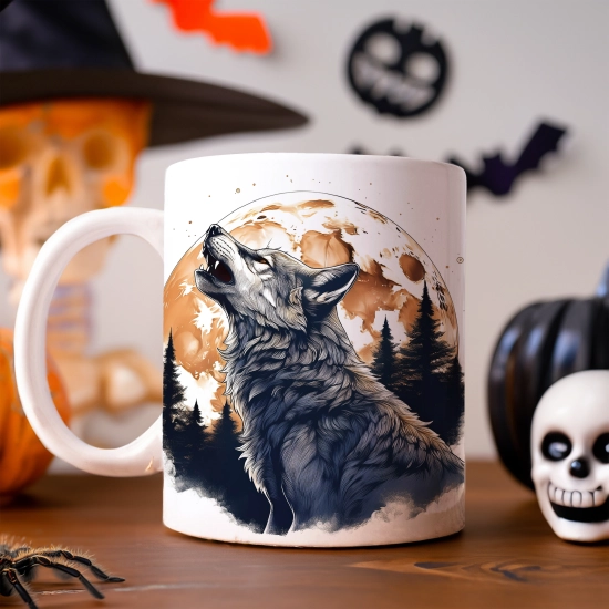 HALLOWEENOWY KUBEK 330ml NA HERBATĘ KAWĘ NA PREZENT WILK KSIĘŻYC