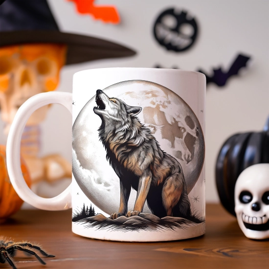 HALLOWEENOWY KUBEK 330ml NA HERBATĘ KAWĘ NA PREZENT WILK KSIĘŻYC
