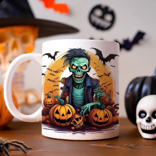 HALLOWEENOWY KUBEK 330ml NA HERBATĘ KAWĘ NA PREZENT STRACH NA WRÓBLE ZOMBIE DYNIE NIETOPERZE