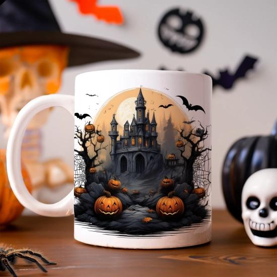 HALLOWEENOWY KUBEK 330ml NA HERBATĘ KAWĘ NA PREZENT STRASZNY DWÓR DOM ZAMEK