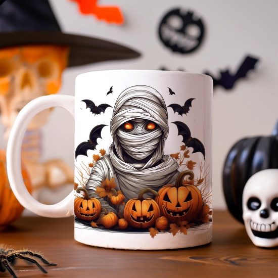 HALLOWEENOWY KUBEK 330ml NA HERBATĘ KAWĘ NA PREZENT MUMIA DYNIE NIETOPERZE