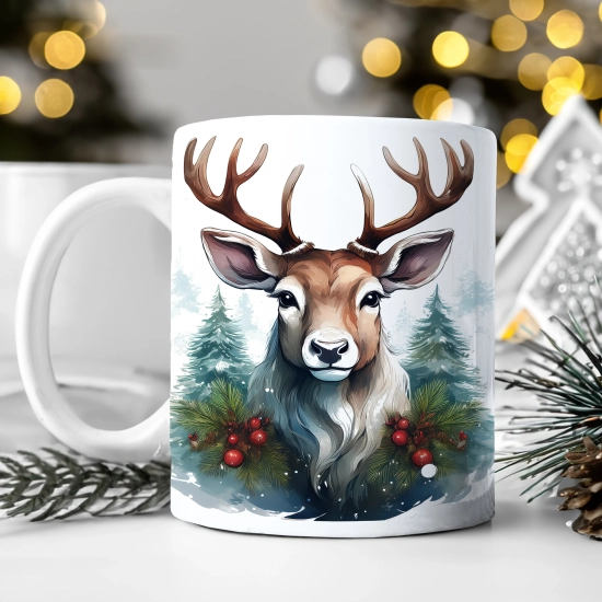 ZIMOWY KUBEK 330ml HERBATĘ KAWĘ PREZENT ŚWIĄTECZNY ŚWIĘTA RENIFER MIKOŁAJ